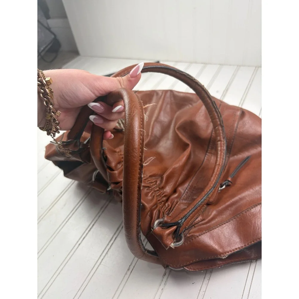 Style & Co Vintage Y2K Brown Leather Ruched Slouchy Grunge Hobo Shoulder Bag